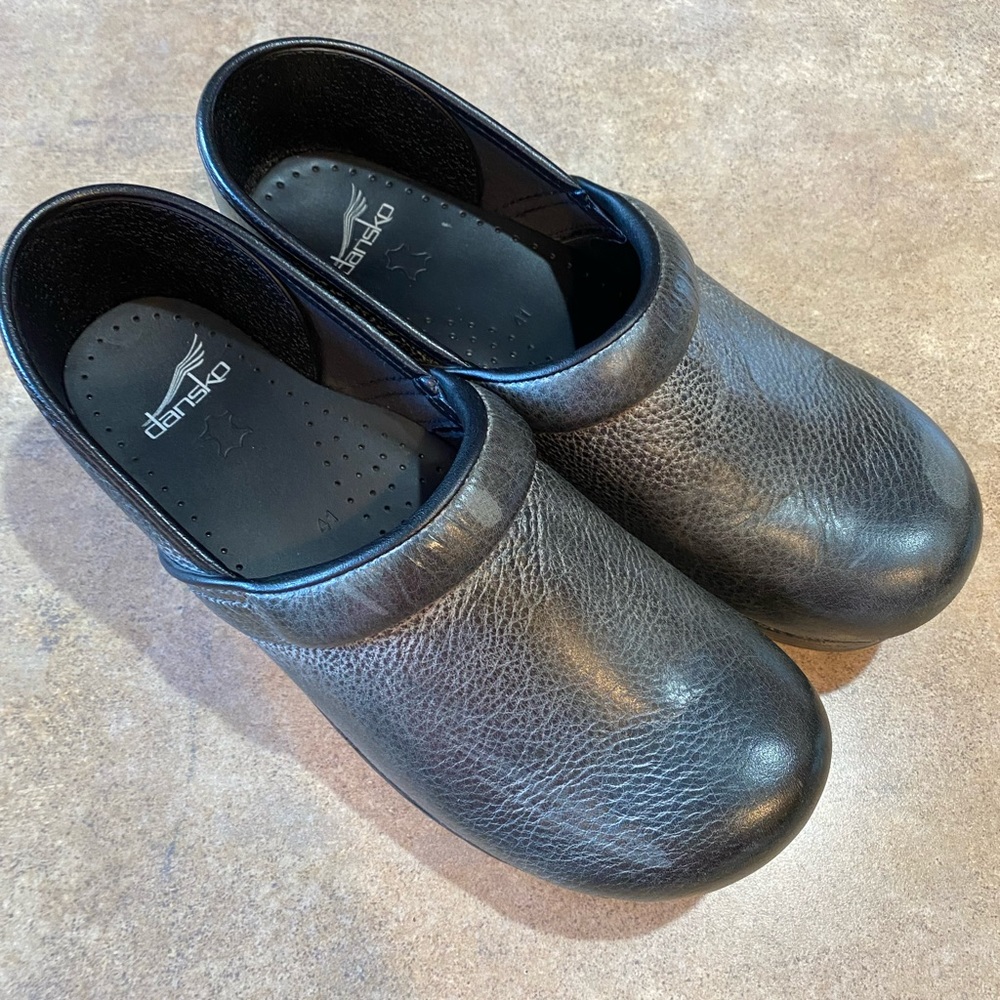 Dansko Textured Black Leather Mules